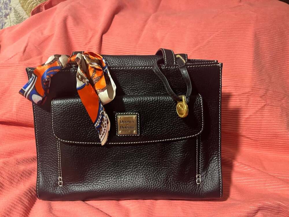 Dooney & Bourke Black Pebbled Leather Pocket Satchel Tote Handbag